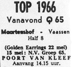 The Golden Earrings show announcement May 22, 1966 Maartenshof - Vaasen